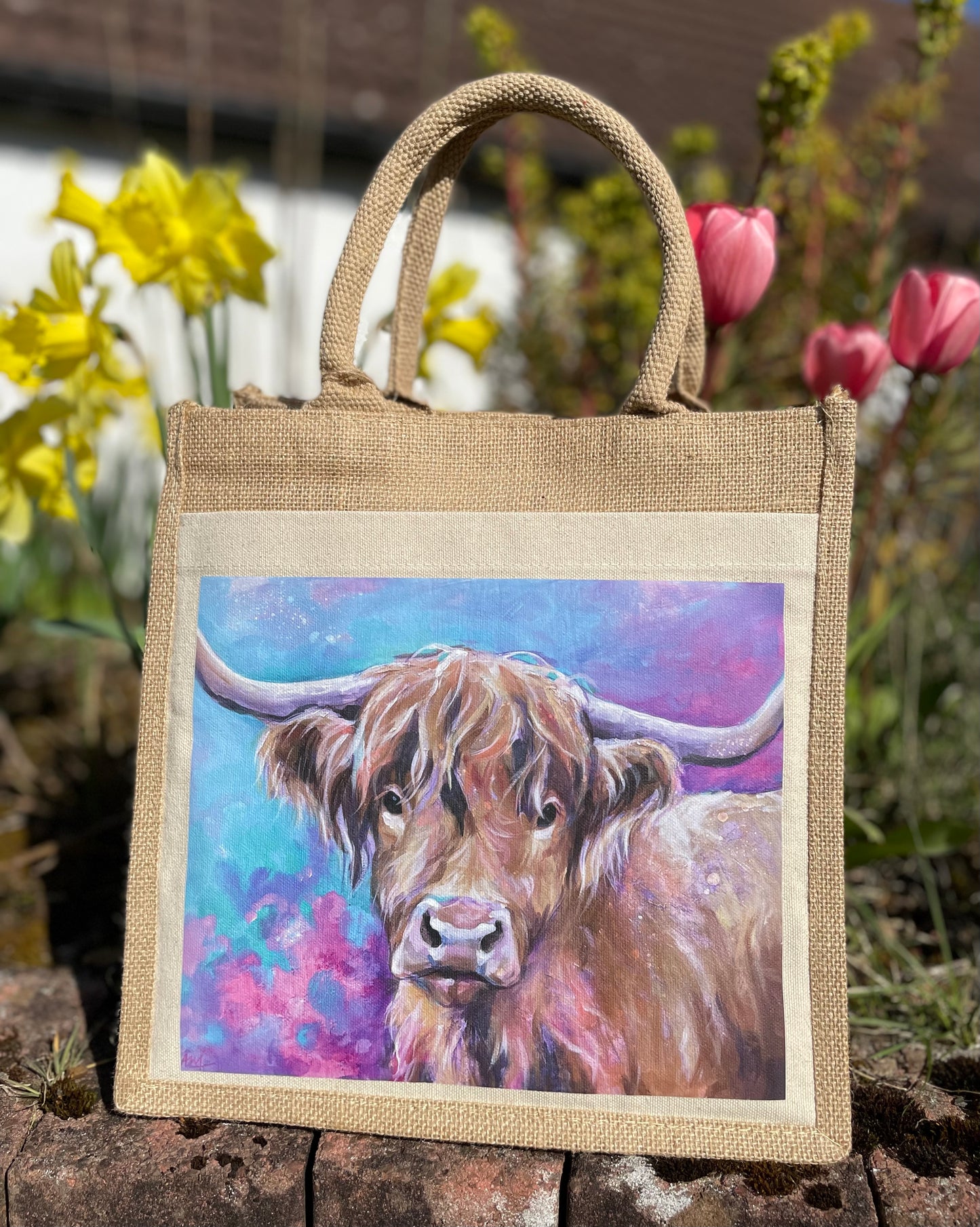 Jute Tote Bag - Scrumptious Cow