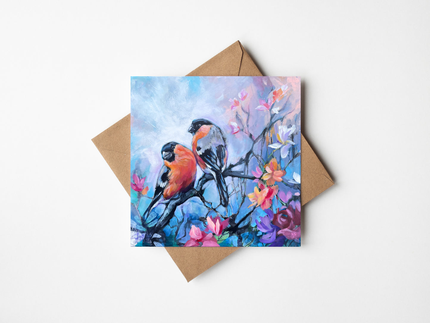 Intertwined Bullfinches - Greetings Card