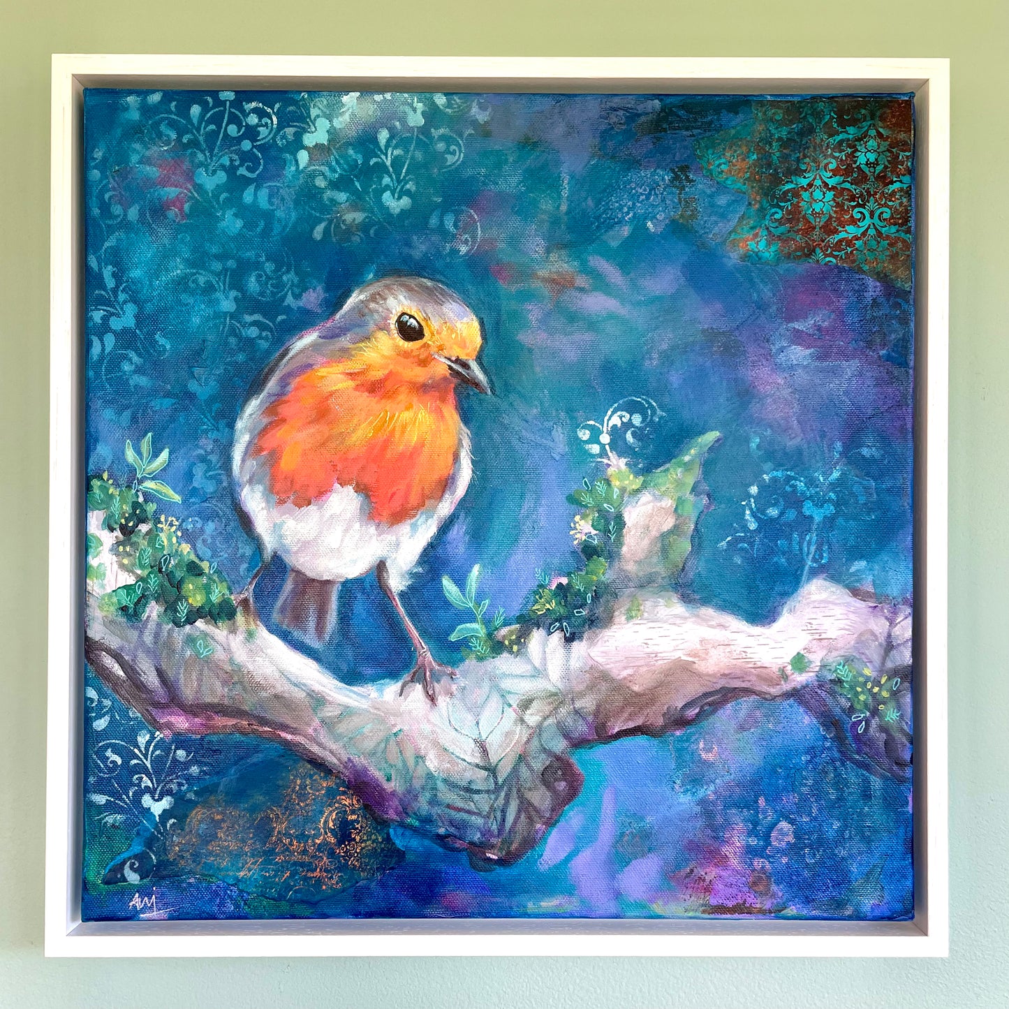 Glimmers - Framed Original Robin Painting