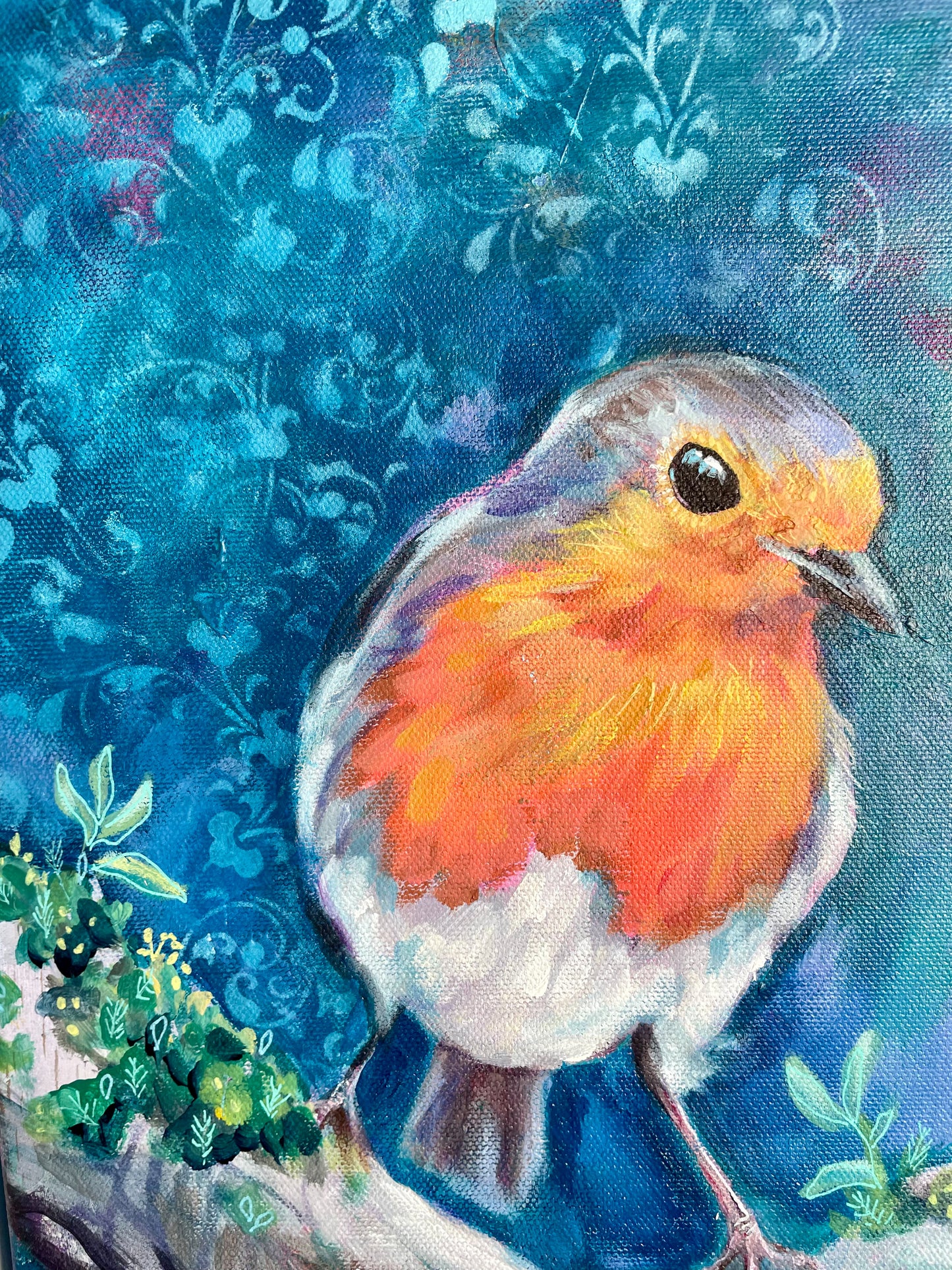 Glimmers - Framed Original Robin Painting