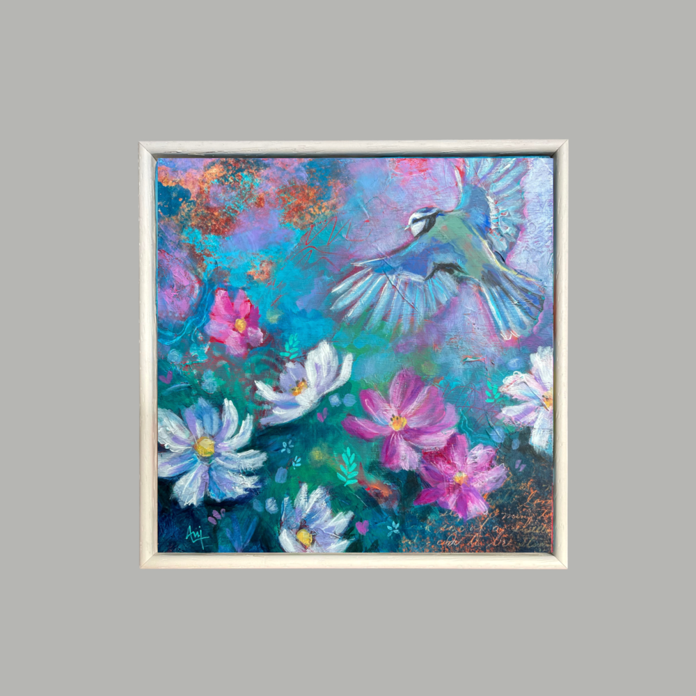 Vivacity - Original Blue Tit & Flowers Painting