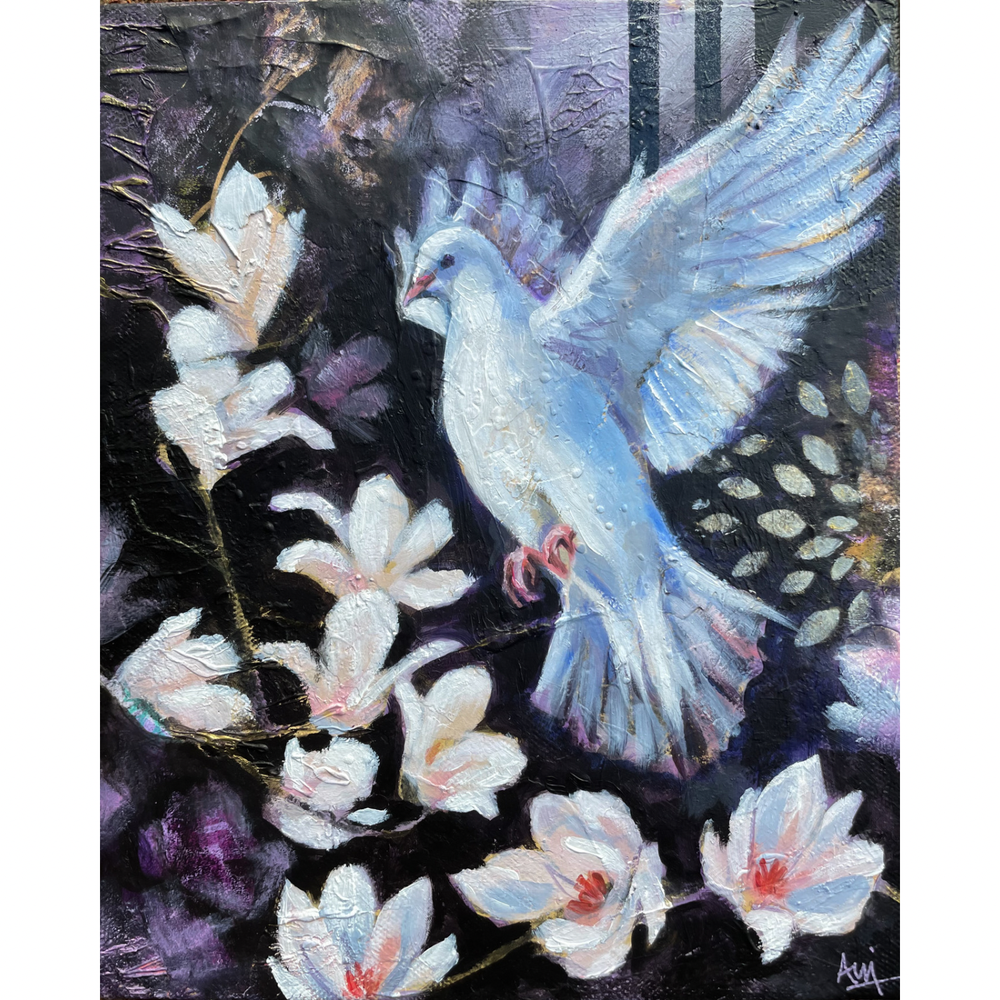 Magnolia - Original Flower & Dove Painting