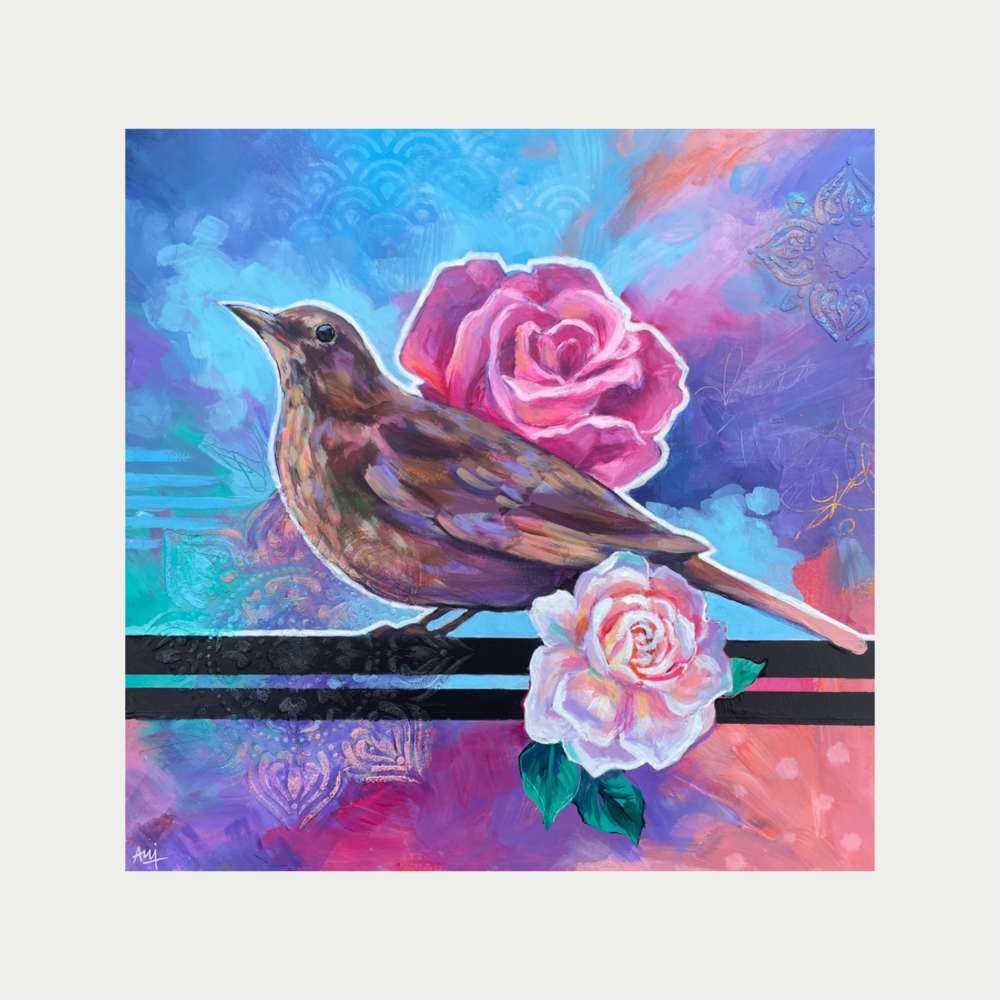 Belle - Framed Original Blackbird Painting