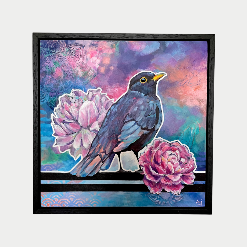 Beau - Framed Original Blackbird Painting