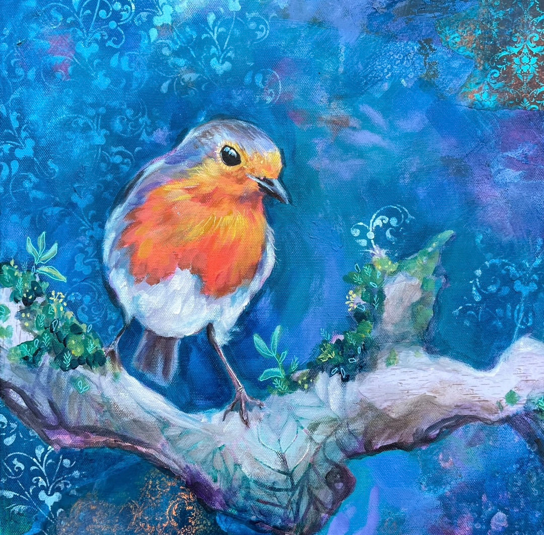 Glimmers - Framed Original Robin Painting
