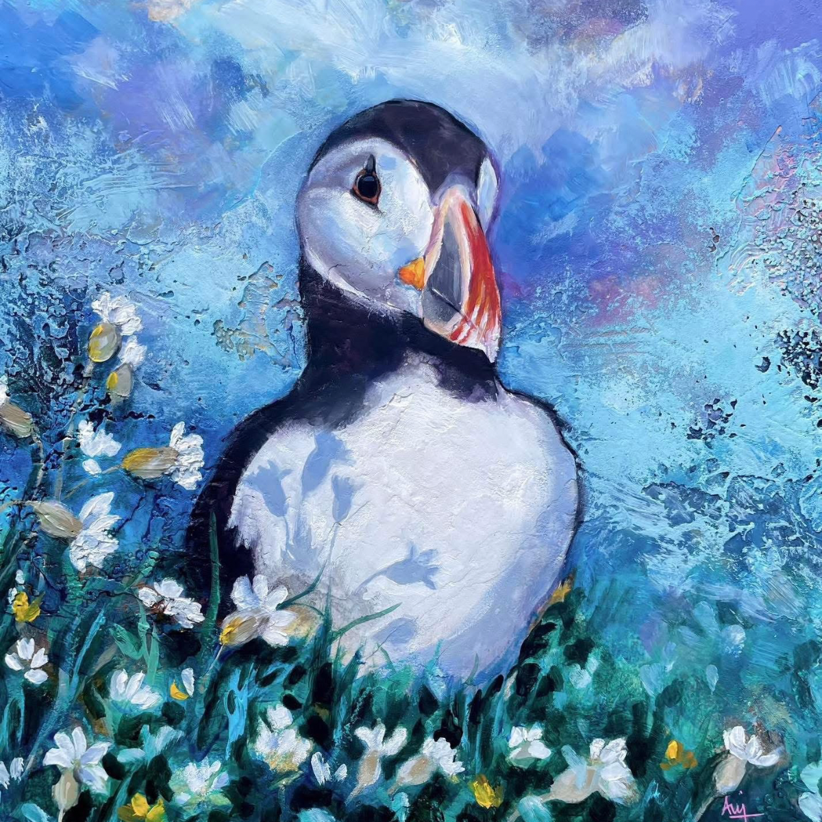 Puffin - Original Mixed Media Painting