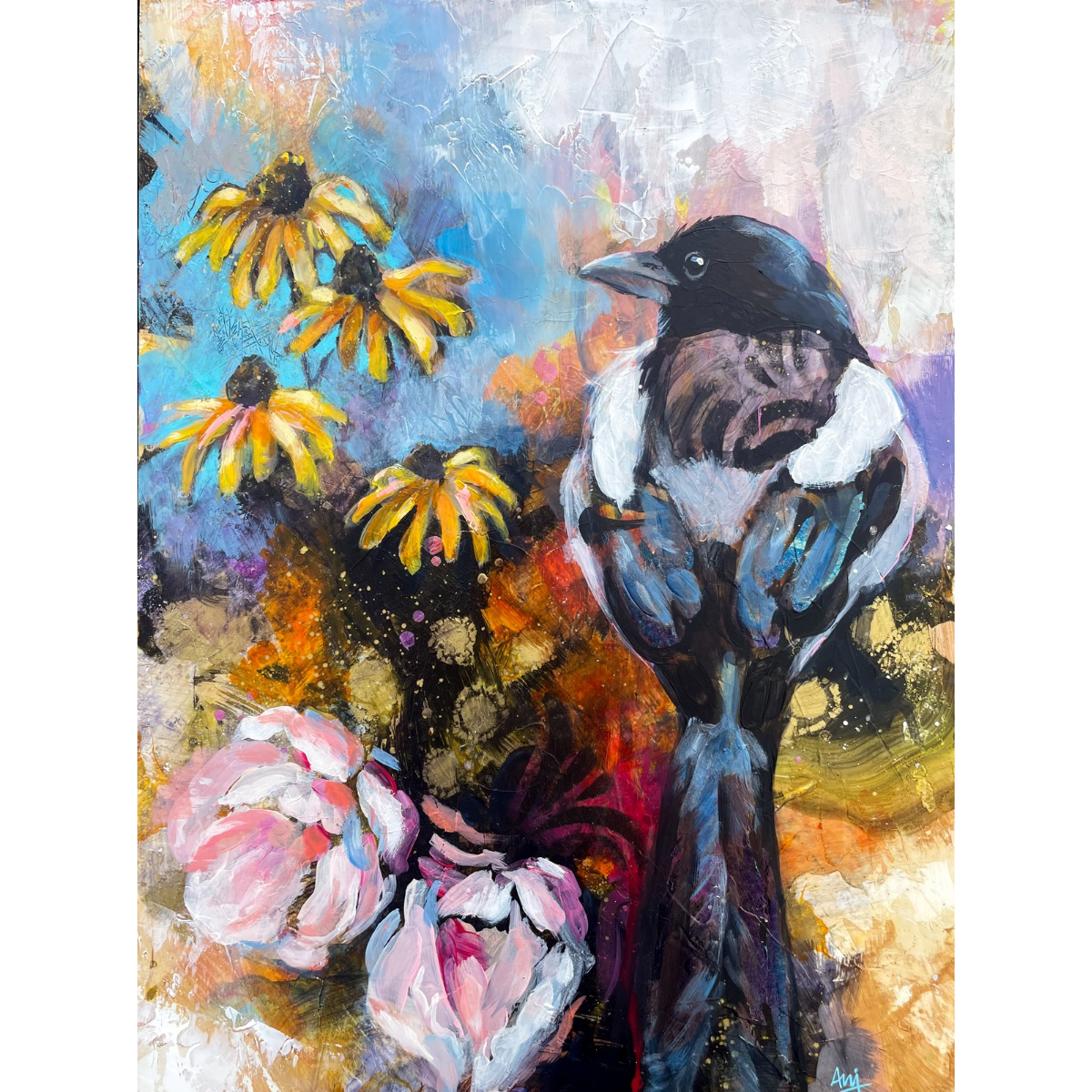 Glister - Original Framed Magpie Painting