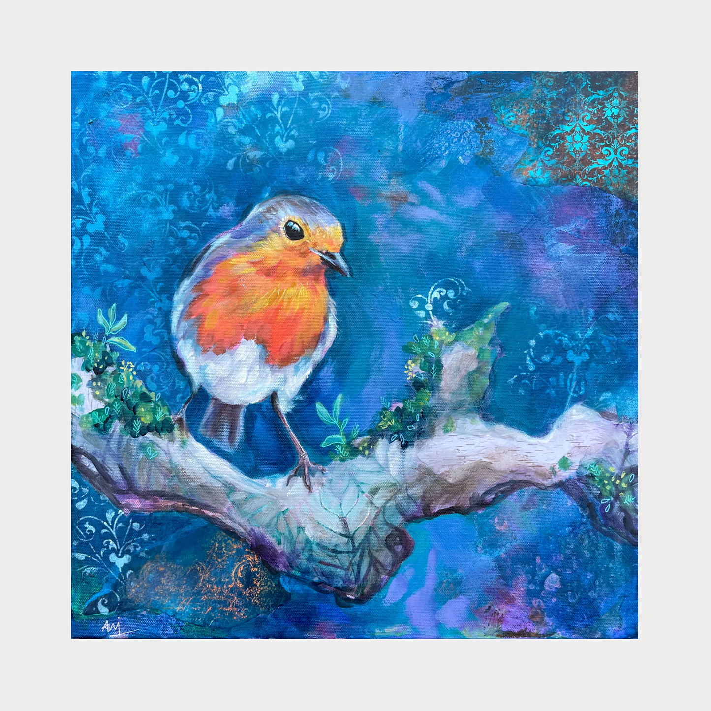 Glimmers - Framed Original Robin Painting