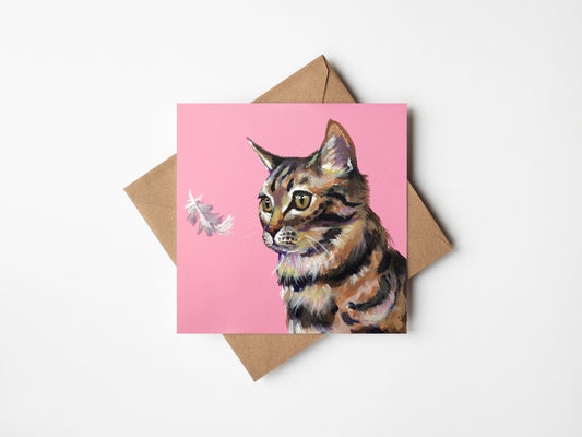 Feather Cat - Greetings Card