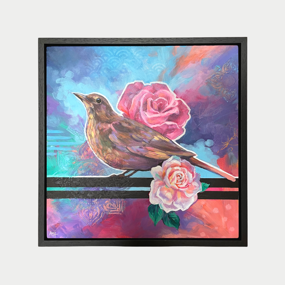 Belle - Framed Original Blackbird Painting