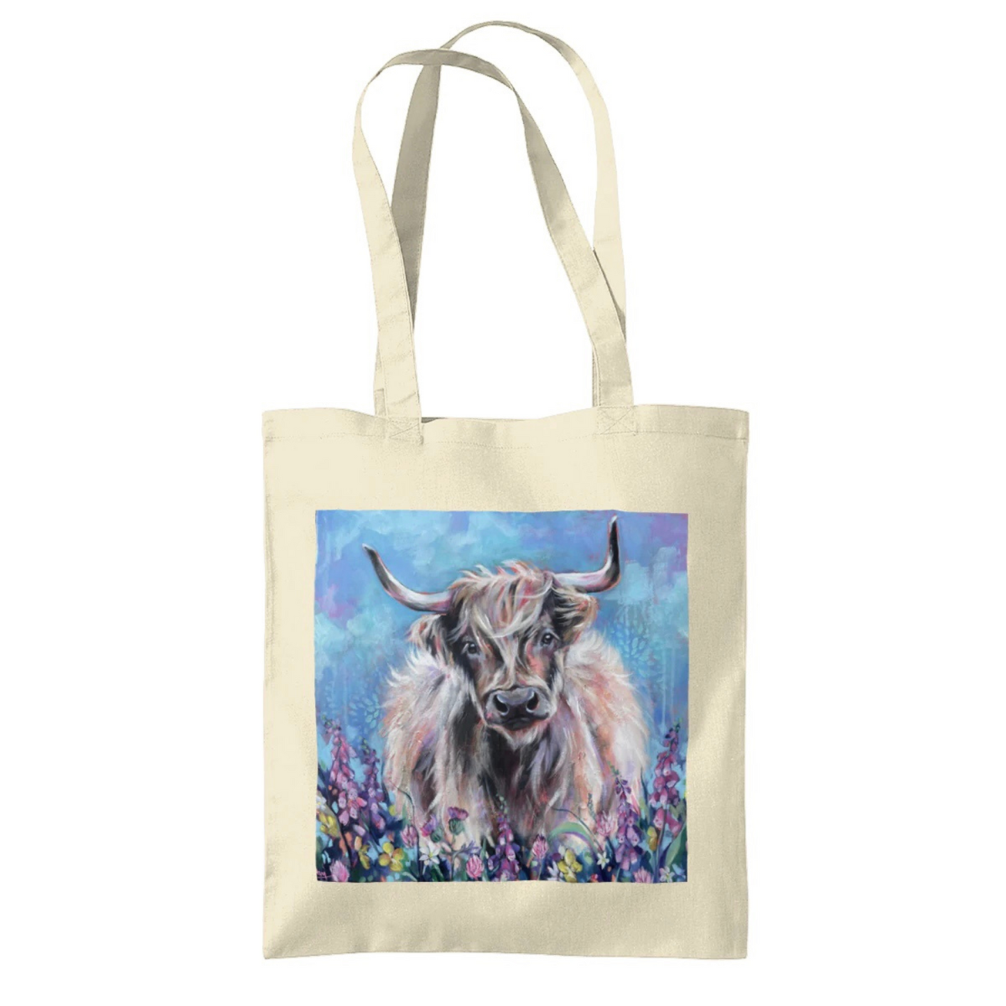 Highland Cow (Blue) Cotton Tote Bag