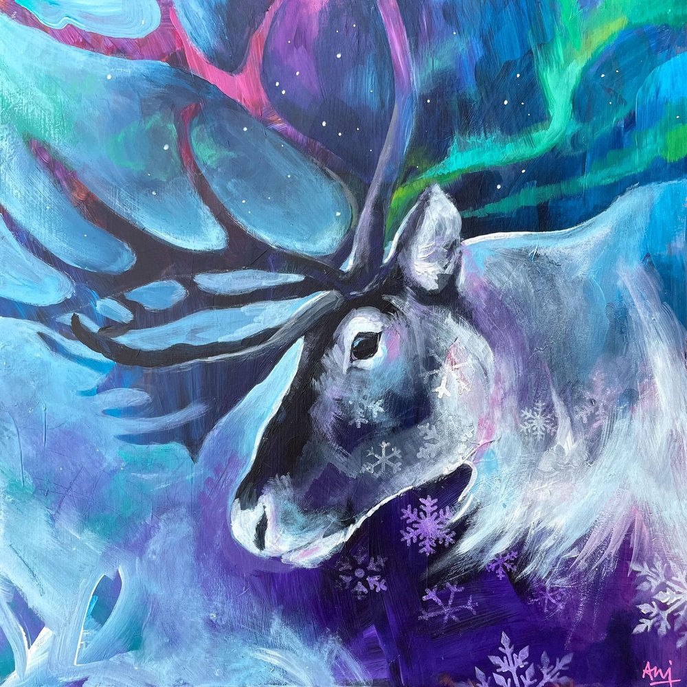 Bifröst - Framed Original Reindeer Painting