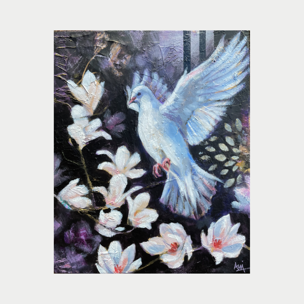Magnolia - Original Flower & Dove Painting