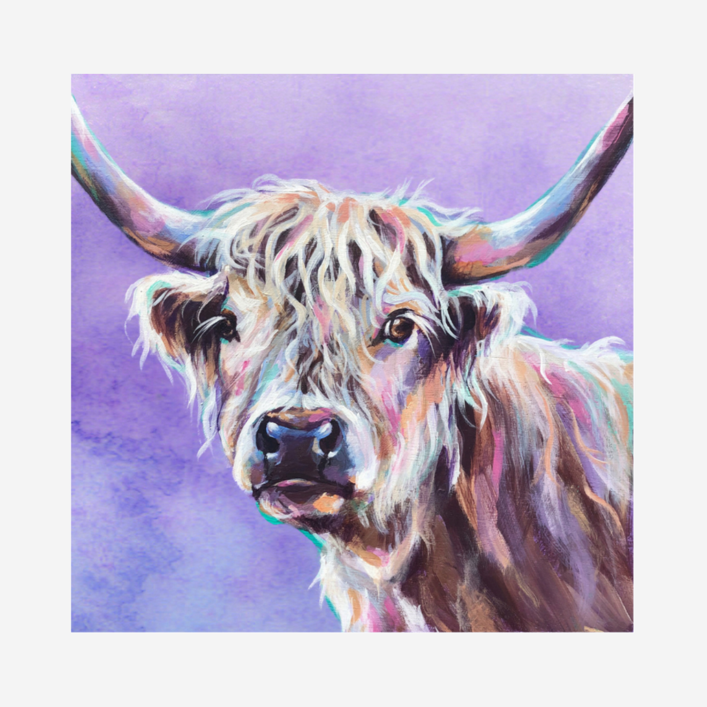 Gloria - Highland Cow Print (Purple) BLACK Frame
