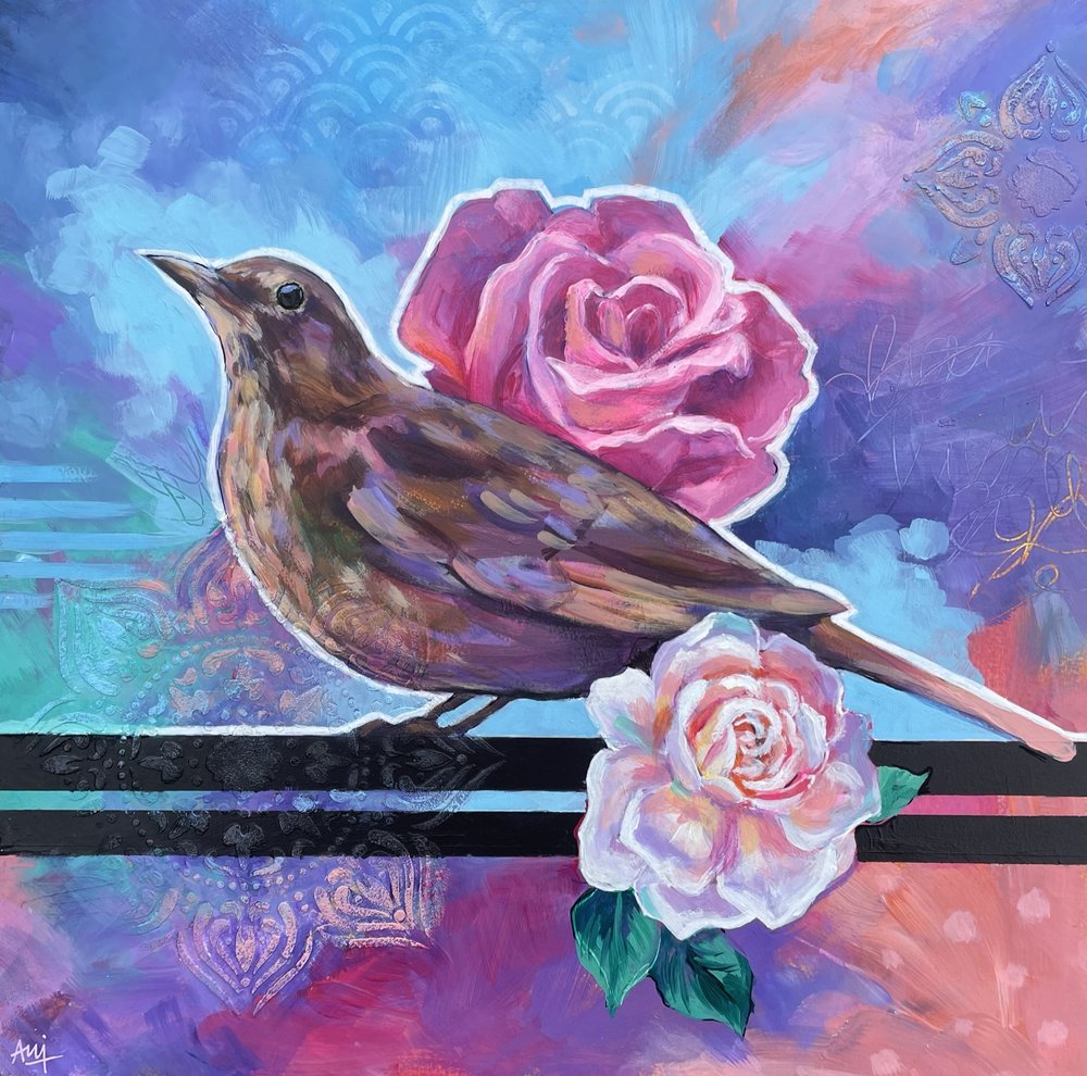 Belle - Framed Original Blackbird Painting