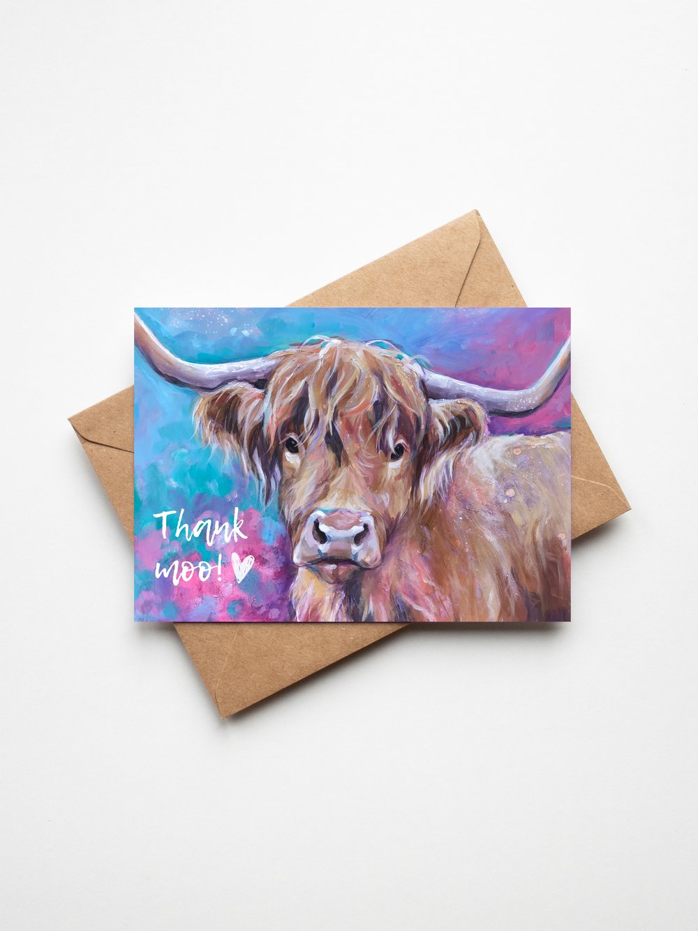 Thank Moo Highland Cow - Greetings Card