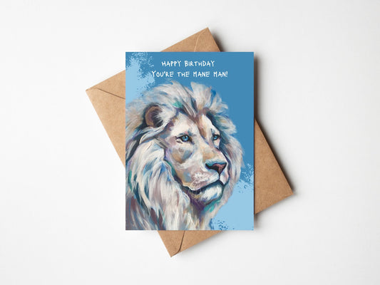 Birthday Mane Man Lion - Greetings Card